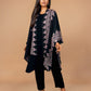 trueBrowns Black Woollen Pink Jacquard Kaftan Cape | Swadesiicart