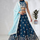 House of Panchhi Teal Pure Georgette Sequins And Thread Embroidery Lehenga Choli & Dupatta | Swadesiicart