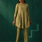 trueBrowns Green Square Viscose Silk Side Gathered Co-ord Set - Swadesiicart