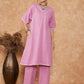 InWeave Women's Mauve Kantha Lace Wrok Kimono Sleeve Kurta Set - Swadesiicart
