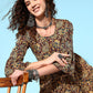 InWeave Women's Brown Kalamkari Print Short Dress - Swadesiicart