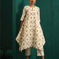 trueBrowns Ivory Rhombus Cotton Handkerchief Kurta Pant Set | Swadesiicart