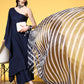 InWeave Women's Navy Mirror Work One Shoulder Kurta Set With Dupatta - Swadesiicart