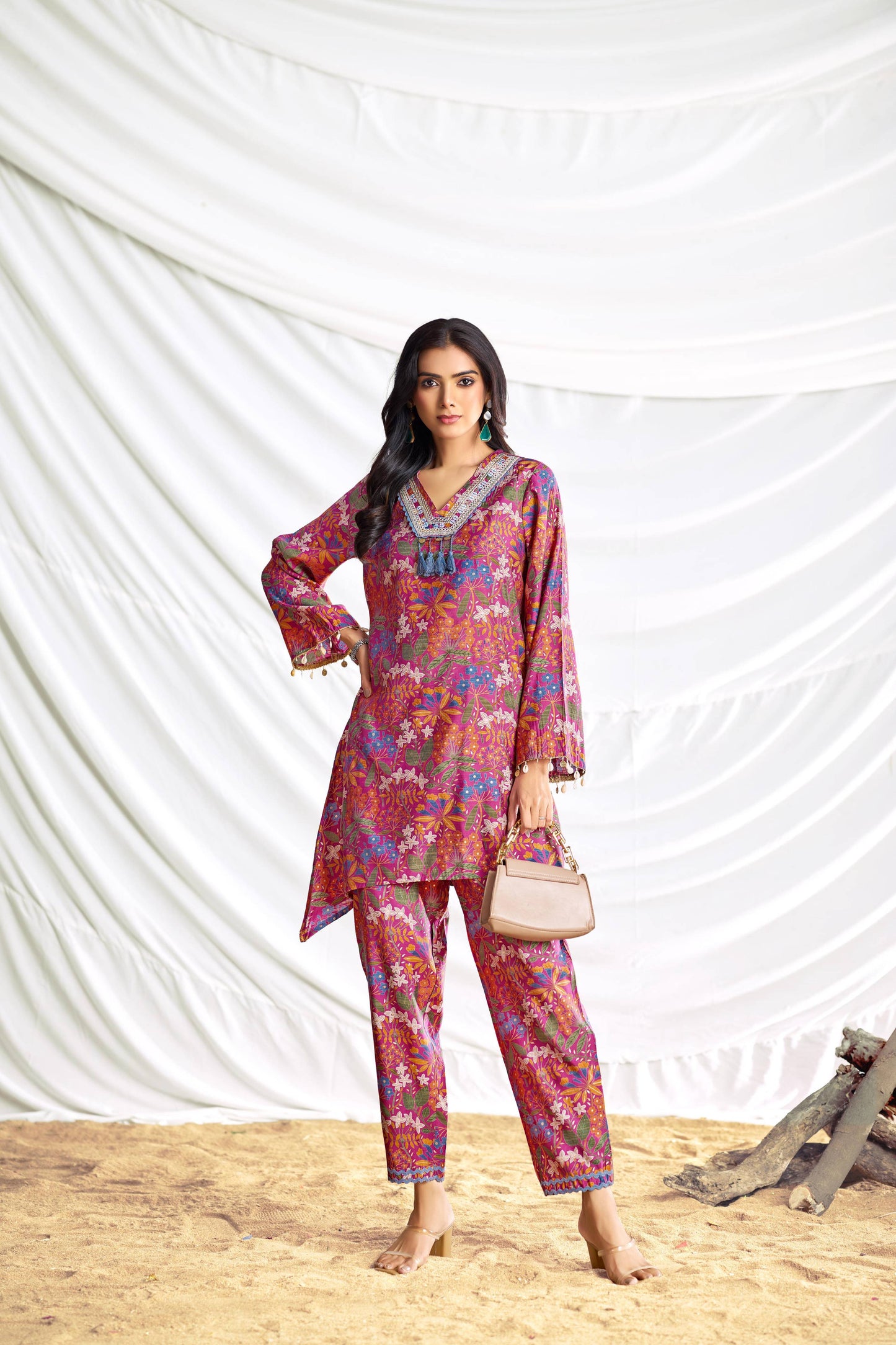 BulBul Dharvi Chanderi Fuschia Co-Ord Set - Swadesiicart