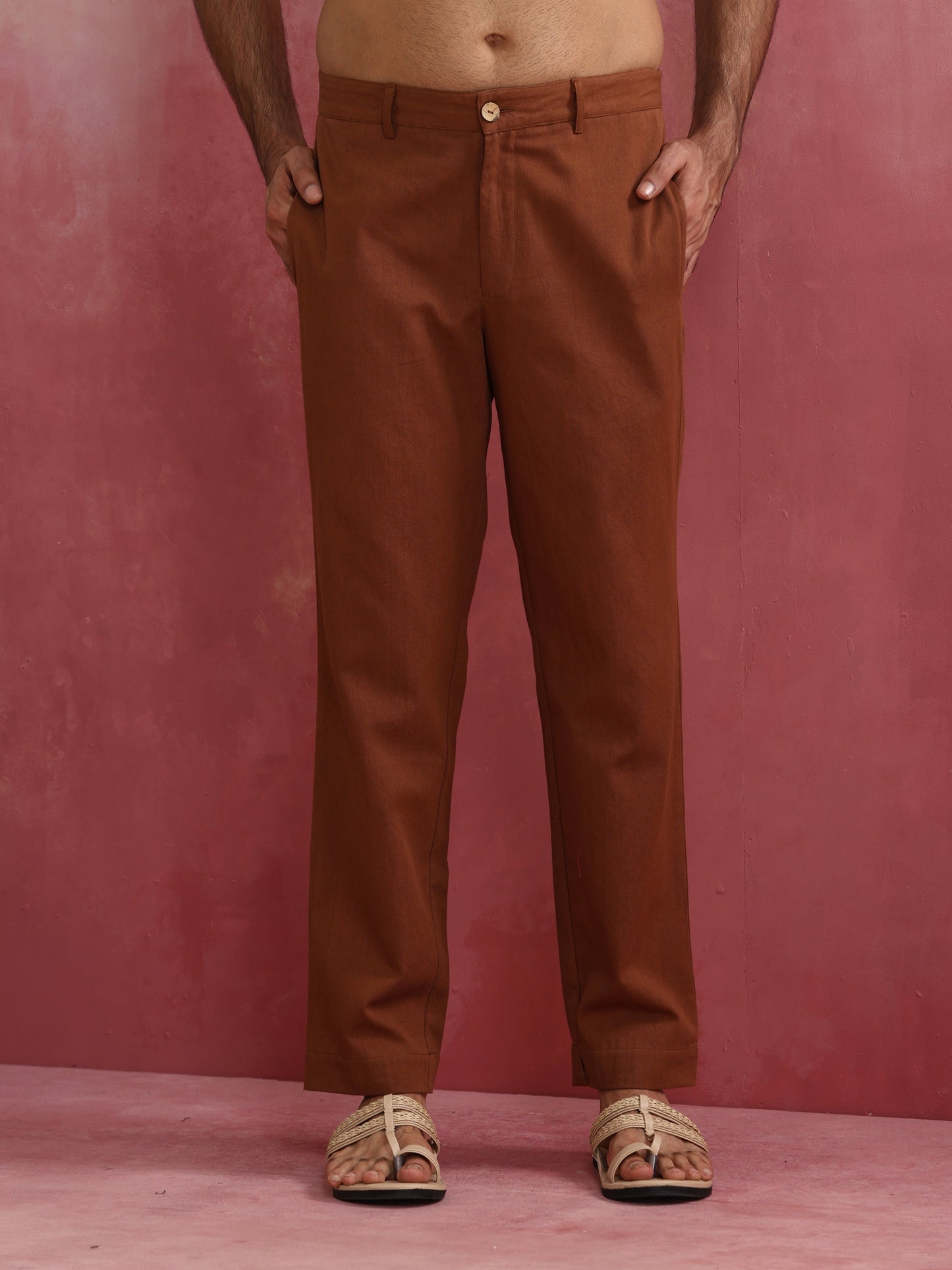 trueBrowns Men's Brown Cotton Twill Pants | Swadesiicart