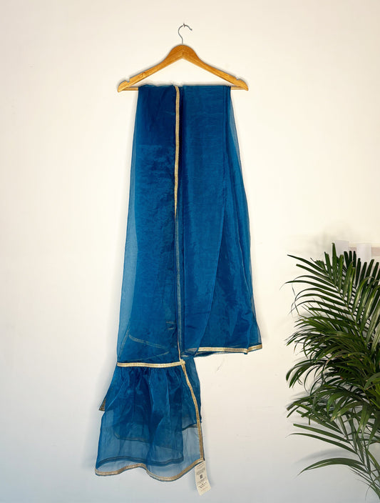 trueBrowns Teal Organza Pre-Stitched Saree | Swadesiicart