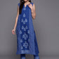 Ahalyaa Women Blue Floral Printed Pure Cotton Kurta with Trousers | Swadesiicart