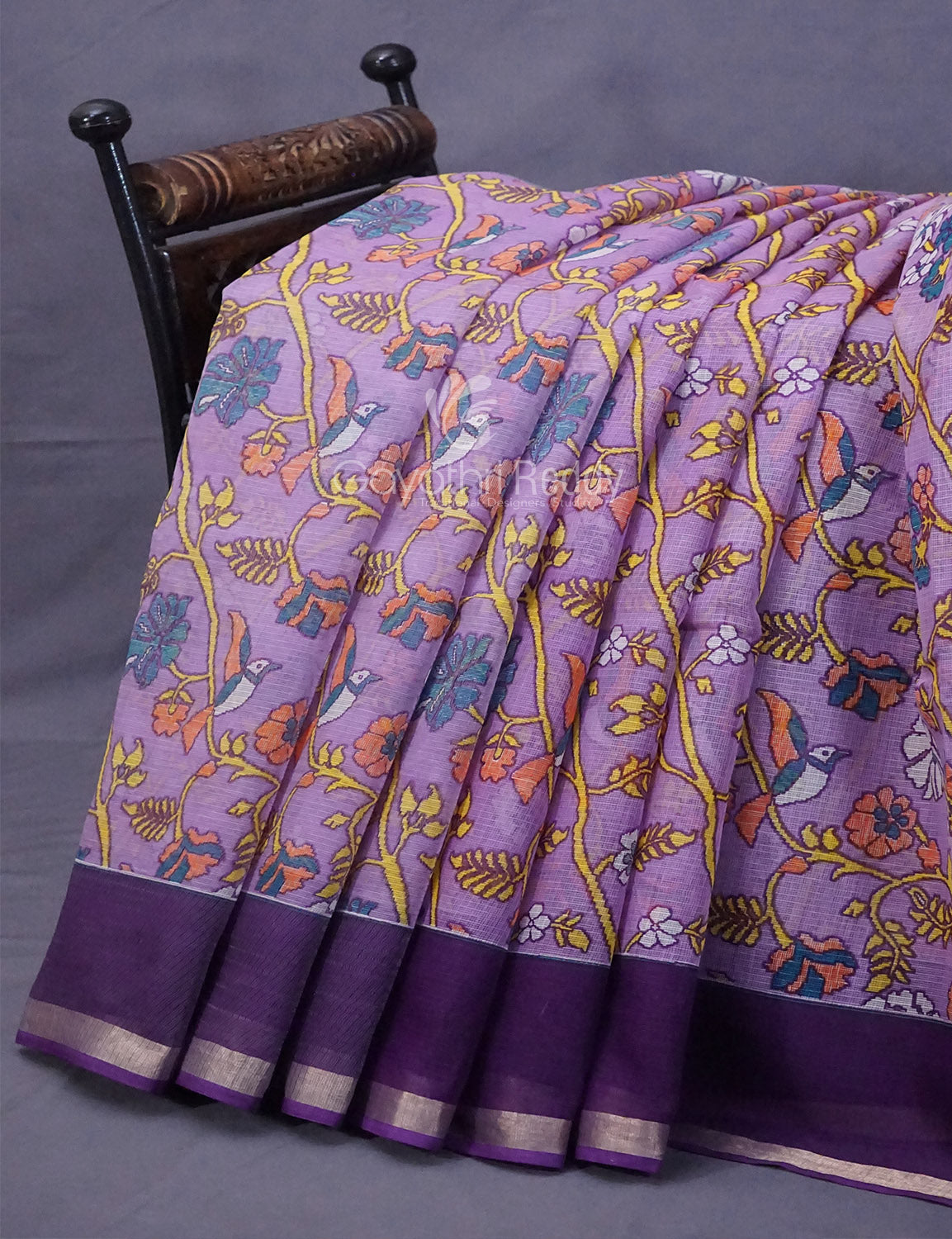 Lavendar & Blue Combo Bird Design Pure Kota Cotton Saree By Gayathri Reddy Designer Studio | Swadesiicart