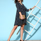 InWeave Women's Black Ethnic Motif Short Dress - Swadesiicart