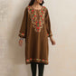 trueBrowns Brown Kashmiri Embroidered Woollen Phiran Kurta | Swadesiicart