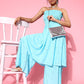 InWeave Women's Sky Blue Mirror Work Off Shoulder Kurta Set - Swadesiicart