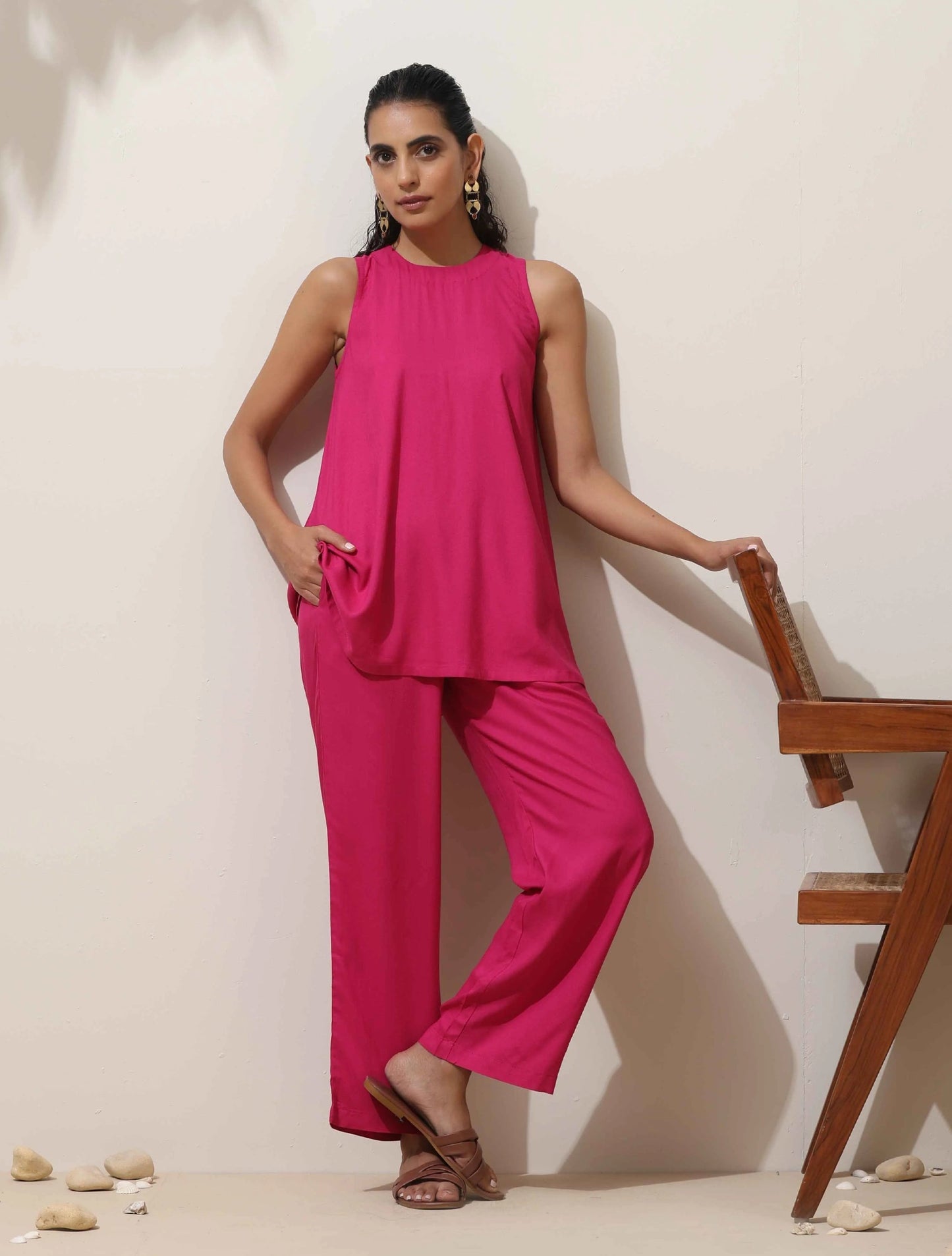 trueBrowns Pink Viscose Co-ord Set - Swadesiicart