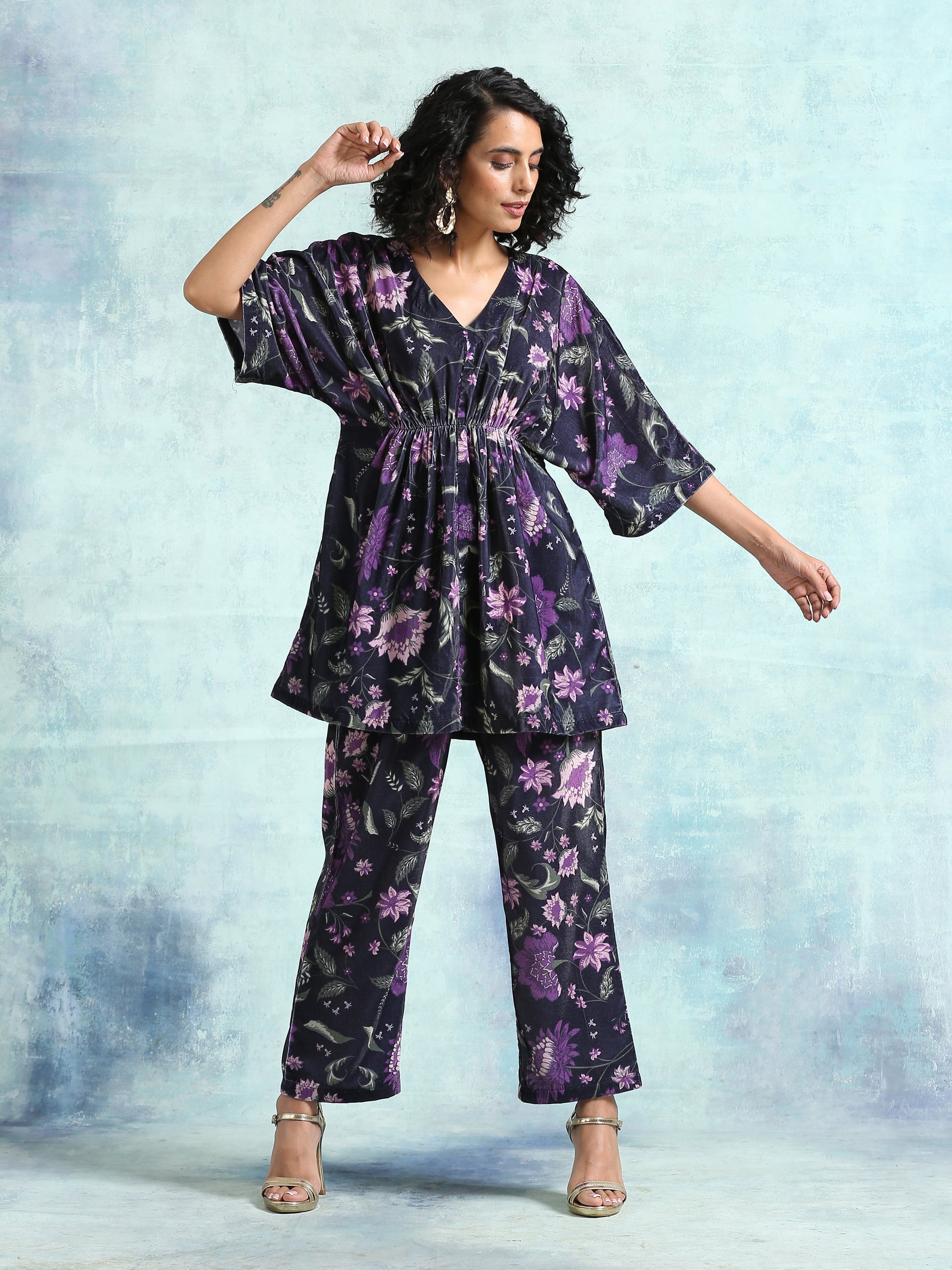 trueBrowns Black Printed Velvet Co-Ord Set - Swadesiicart