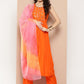 InWeave Women's Orange Mirror Work Aline Strappy Kurta Set W Pink Yellow Leh Dupatta - Swadesiicart