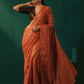 trueBrowns Rust Cotton Gold Lurex Striped Ready to Wear Saree | Swadesiicart