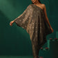 trueBrowns Grey Diamond Viscose Silk One-Shoulder Kurta Pant Set | Swadesiicart