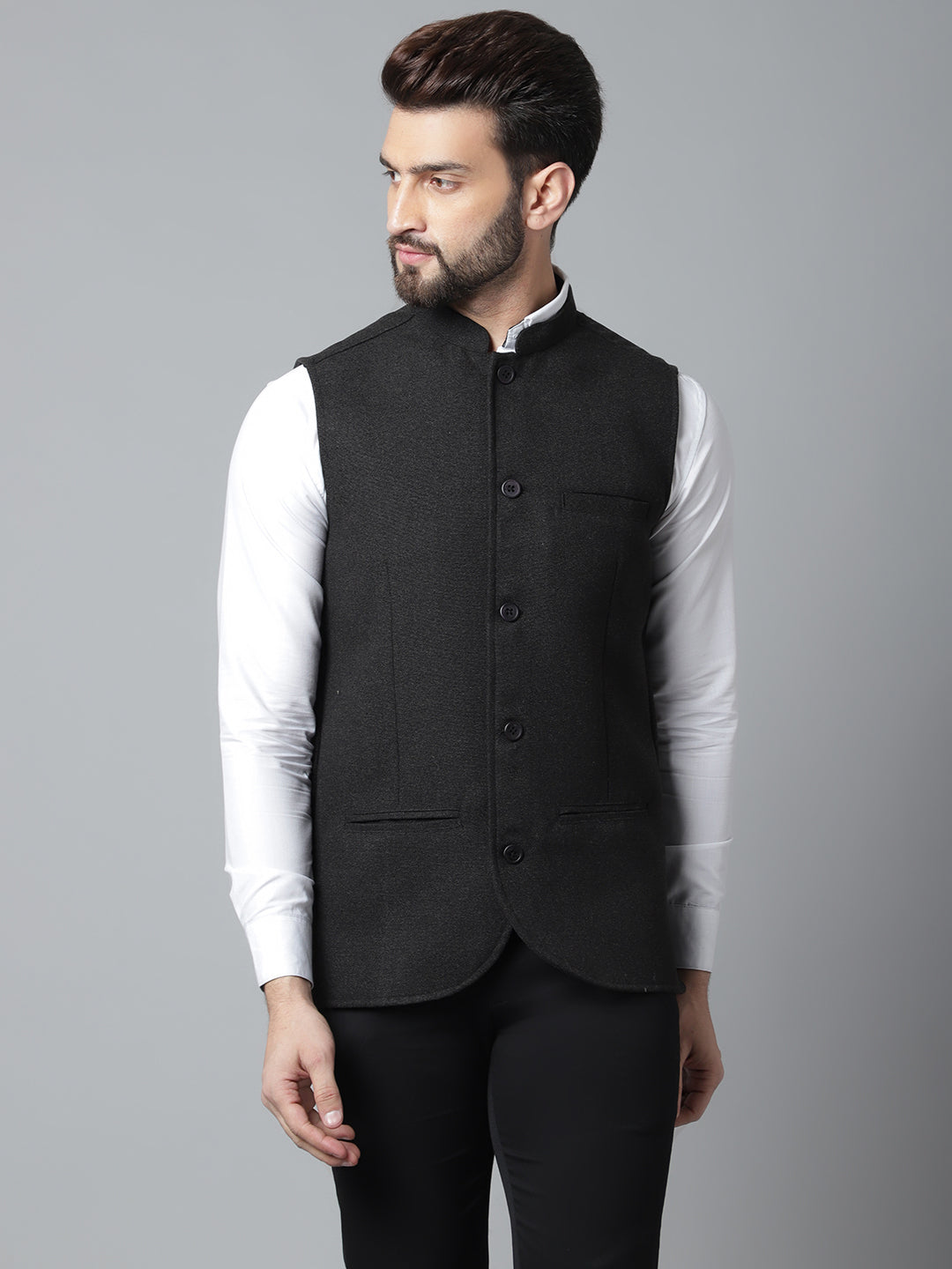 Even Apparels Men's Black Pure Wool Nehru Jacket | Swadesiicart