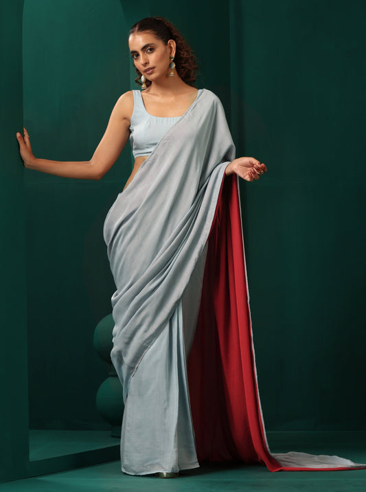 trueBrowns Powder Blue Muslin Silk Ready to Wear Saree | Swadesiicart