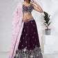 House of Panchhi Teal Pure Georgette Sequins And Thread Embroidery Lehenga Choli & Dupatta | Swadesiicart