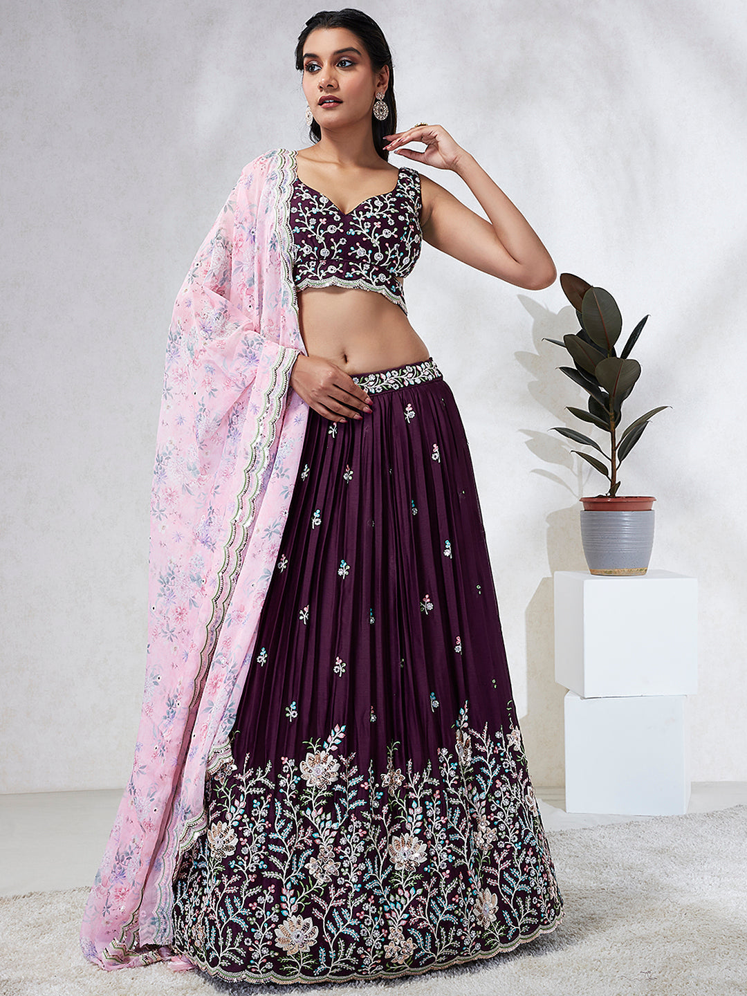 House of Panchhi Teal Pure Georgette Sequins And Thread Embroidery Lehenga Choli & Dupatta | Swadesiicart