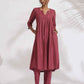 trueBrowns Maroon Cotton Flared Kurta Set | Swadesiicart