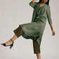 trueBrowns Cotton Linen Light Green Gathered Kurta Pant Set | Swadesiicart