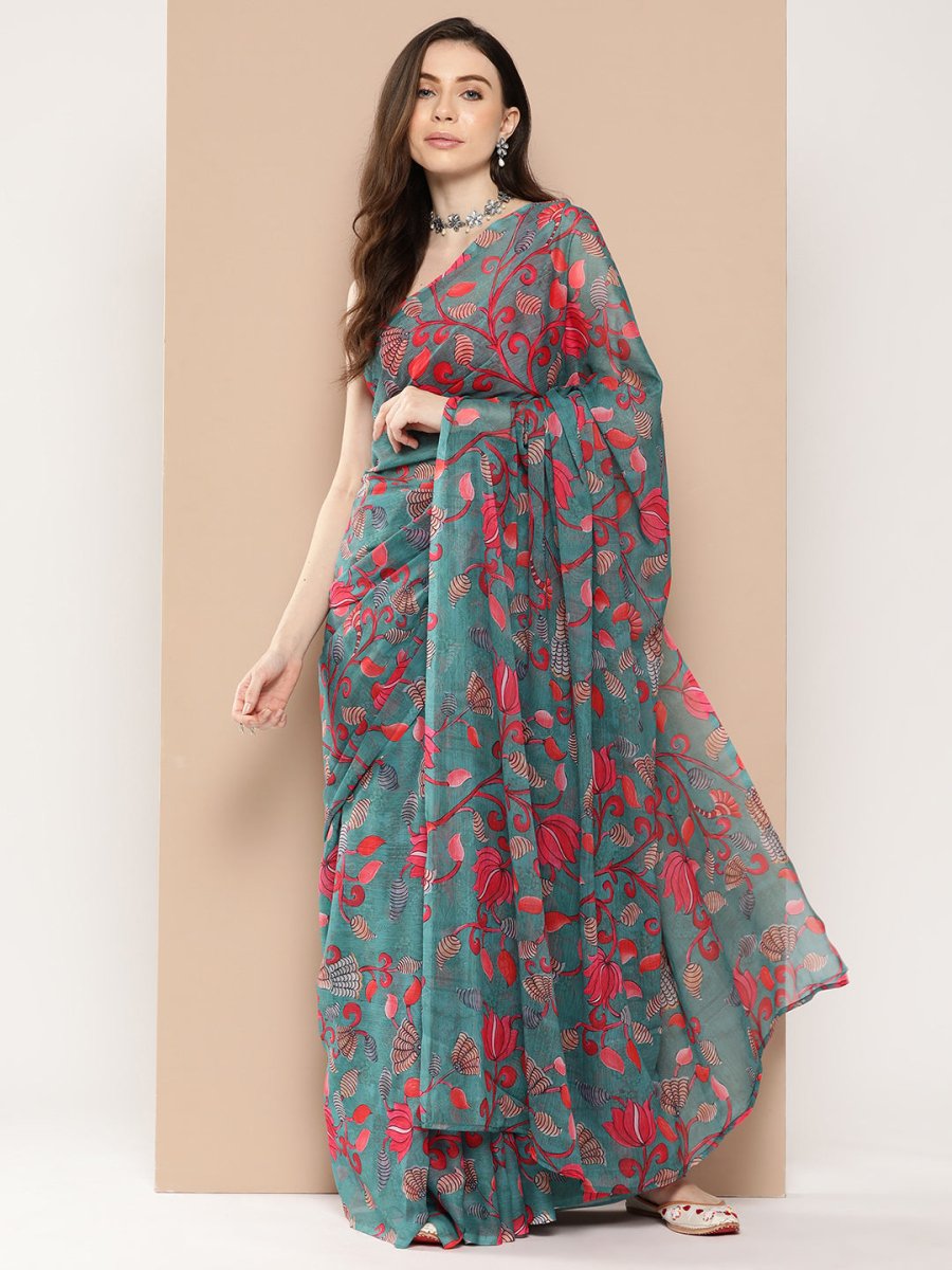 Ahalyaa Floral Poly Chiffon Saree | Swadesiicart