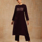 trueBrowns Wine Velvet Yoke Embroidered Kurta | Swadesiicart