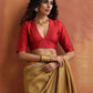 trueBrowns Red Silk V Neck Blouse | Swadesiicart