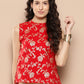 InWeave Women's Red Brocade Halter Top - Swadesiicart