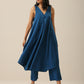trueBrowns Classic Blue Slub Texture Sleeveless Flared Kurta Pant Set | Swadesiicart