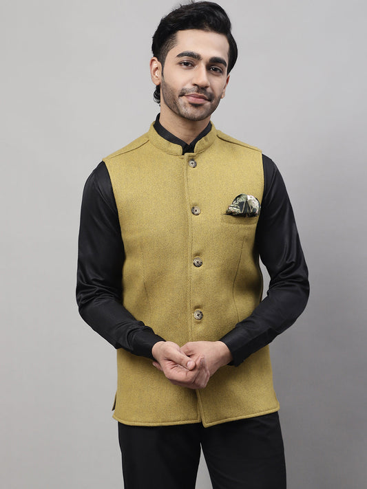 Even Apparels Men's Mustard Pure Wool Nehru Jacket | Swadesiicart