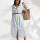 trueBrowns White Cotton Multi Stripe Shirt Dress | Swadesiicart