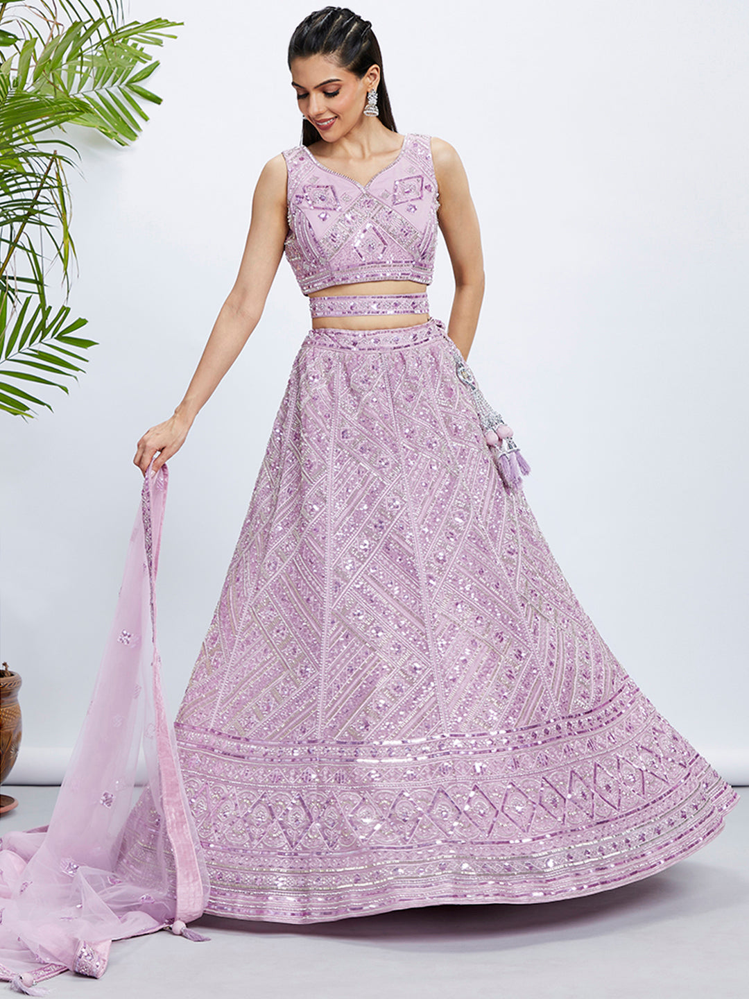 House of Panchhi Sea Green Georgette Sequins And Thread Embroidery Lehenga Choli & Dupatta | Swadesiicart