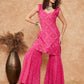 InWeave Women's Fuchsia S Print Sweetheart Neckline Kurta Palazzo Set - Swadesiicart