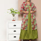 InWeave Women's Olive Green Strappy Set With Pink Green Floral Cape - Swadesiicart