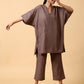 trueBrowns Cotton Linen Burnt Brown Boxy Fit Co-Ord Set - Swadesiicart