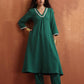 trueBrowns Green Cotton A-line Kurta Set | Swadesiicart