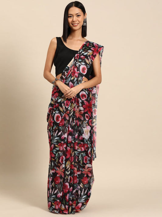 Ahalyaa Floral Poly Chiffon Saree | Swadesiicart