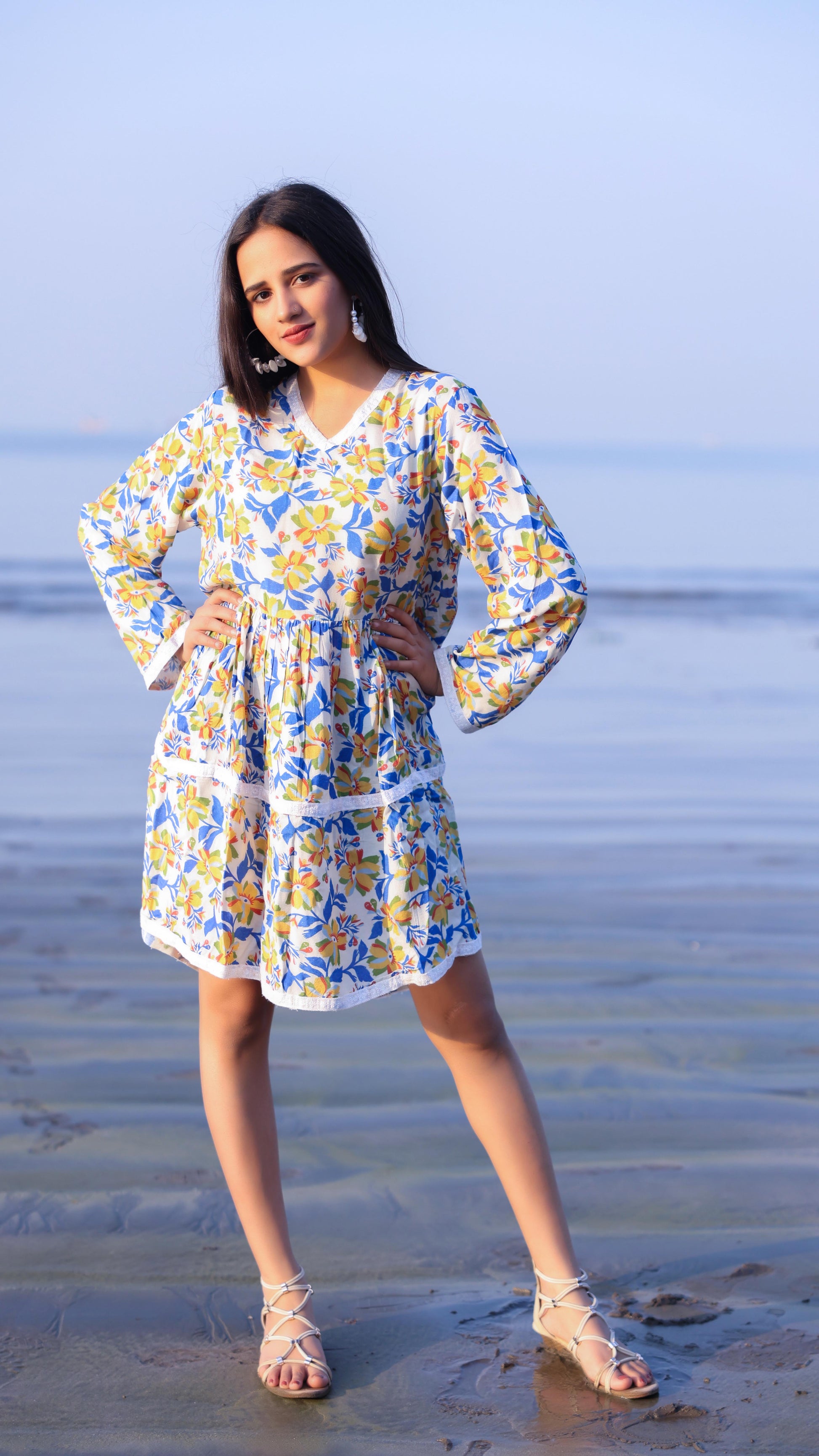 Noroke Cupro Modal Midi Floral Dress - Yellow | Swadesiicart