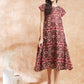 InWeave Women's Wine Ikkat Print A Line Dress - Swadesiicart