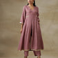 trueBrowns Dark Mauve Bandhani Printed Silk Front Slit Kurta Pant Set | Relove | Swadesiicart