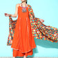 InWeave Women's Orange Red Gota Strappy Set With Multi Foil Muslin Dupatta - Swadesiicart