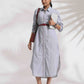 trueBrowns Grey Stripe Cotton Shirt Dress | Swadesiicart