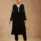 trueBrowns Black Velvet Sleeve Embroidered Kurta | Swadesiicart