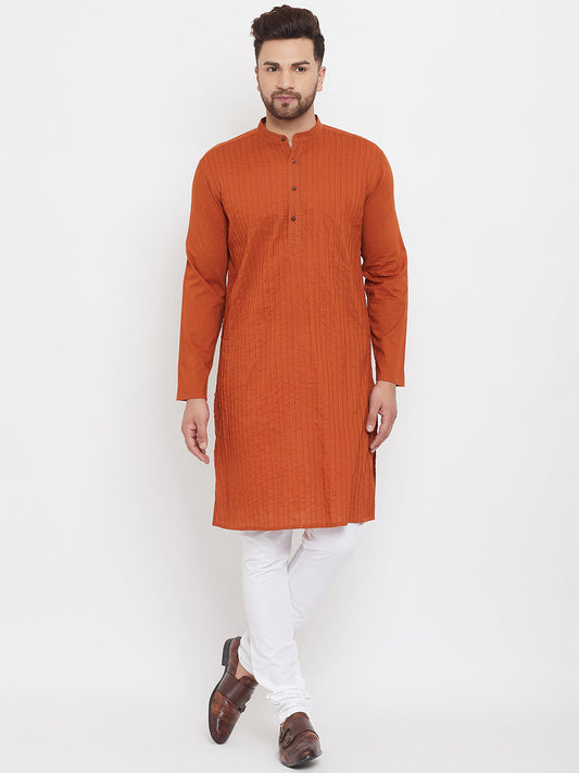 Even Apparels Rust Pure Cotton Kurta With Band Collar | Swadesiicart