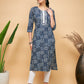 InWeave Women's Ankola Indigo With Tiles Hand Block Print Lace Straight Kurta - Swadesiicart