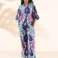 trueBrowns Blue Cotton Ikat V-neck Co-ord Set - Swadesiicart