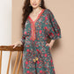 Ahalyaa Printed Basic Jumpsuit with Lace Inserts | Swadesiicart