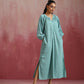 trueBrowns Aqua Blue Cotton Dobby Dress | Swadesiicart